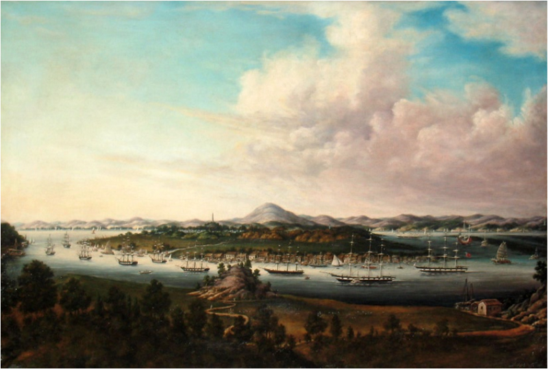 Oil painting by Youqua c. 1845 of Whampoa Anchorage